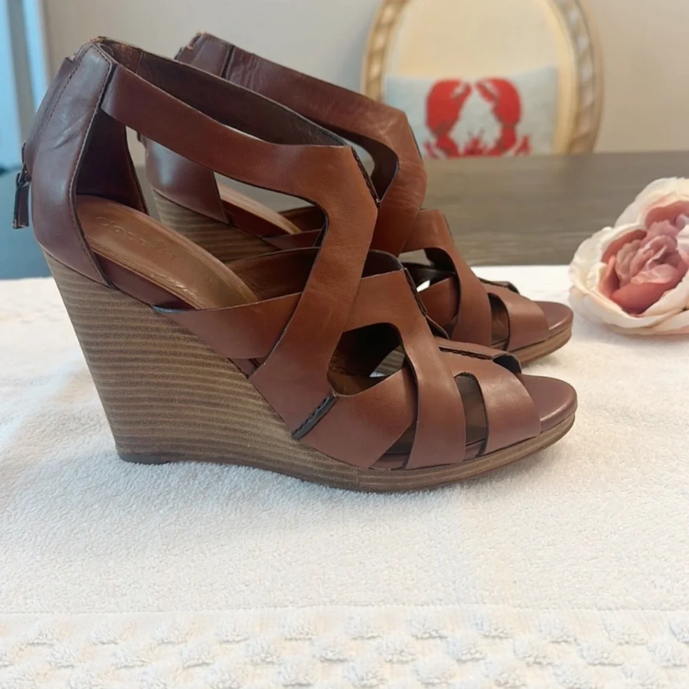 Cole Haan Alya brown leather wedge Strappy heels sandals women size 10